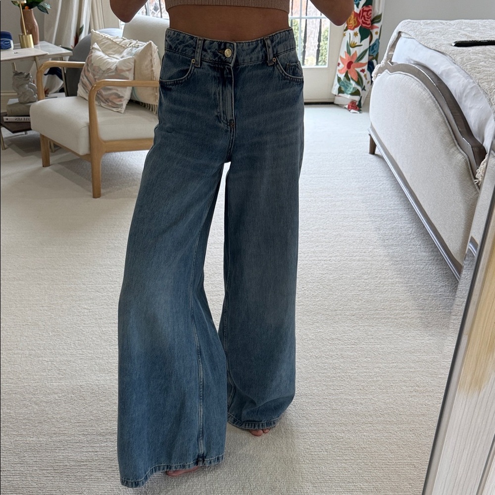 Zara Wide-Leg Flare Hi Rise Blue Jeans